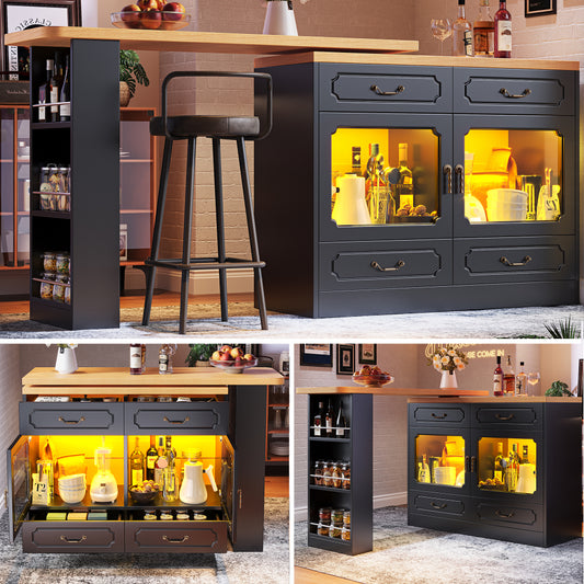 Uitklaptafel – Klaptafel – Vouwtafel – Bartafel – Eettafel – Uitschuifbaar 135-203 cm – Opbergruimte – 360° Draaibaar – Modern Zwart Metaal & Glas