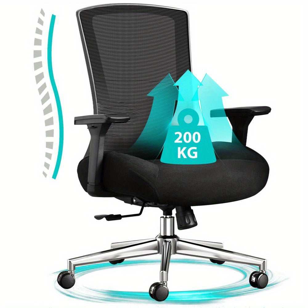 Bureaustoel – Kantoorstoel – Gamingstoel – Desk Chair – Office Chair – Ergonomisch – 200 kg Draagvermogen – Ademend Mesh – Verstelbare Lendensteun – 3D Armleuningen – Kantelmechanisme 105° – Traagschuim Zitting – Metaal Frame – Zwart