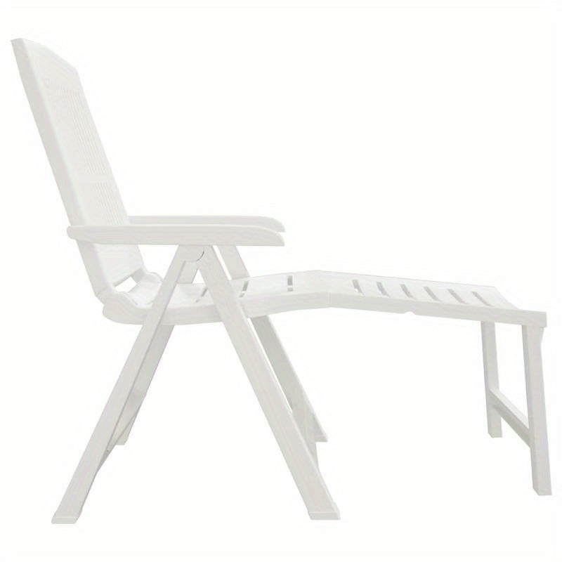 White Plastic Lounge Chair with Cushioned Seat & Backrest - Heavy-Duty All-Weather Durable Modern Design, Foldable Lightweight Sturdy Frame for Balcony, Terrace, Backyard, Poolside, Beach - Easy Assembly & Low Maintenance (Id