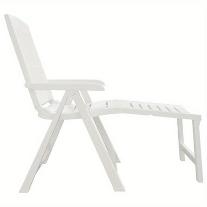 White Plastic Lounge Chair with Cushioned Seat & Backrest - Heavy-Duty All-Weather Durable Modern Design, Foldable Lightweight Sturdy Frame for Balcony, Terrace, Backyard, Poolside, Beach - Easy Assembly & Low Maintenance (Id