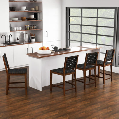 Eetkamerstoel – Keukenstoel – Bistrostoel – Stoel – Zitkruk – Met Gevlochten Kunstleren Rugleuning – Houten Frame – Zithoogte 61 cm – Draagvermogen 150 kg