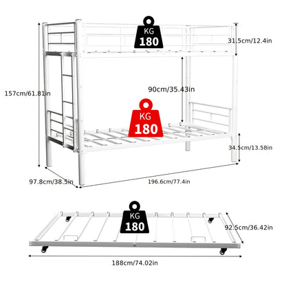 Hoogslaper – Stapelbed – Kinderbed – Metaalbed – Mezzaninebed – Stevig Metalen Frame – Veiligheidsrails Inclusief