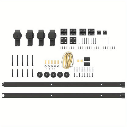 Schuifdeursysteem – Schuifdeurbeslag – Rail Systeem – Barn Deurbeslag – Schuifdeur Kit – Zwart Gepoedercoat Staal – 200 cm Rail – Draagvermogen 100 kg