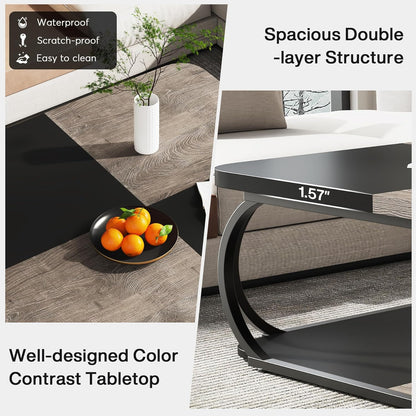 Salontafel – Koffietafel – Woonkamertafel – Theetafel – Bijzettafel – Modern Vierkant Ontwerp – Open Opbergruimte – Metaal Houtcomposiet – 100x100x50 cm – Zwart Grijsbruin