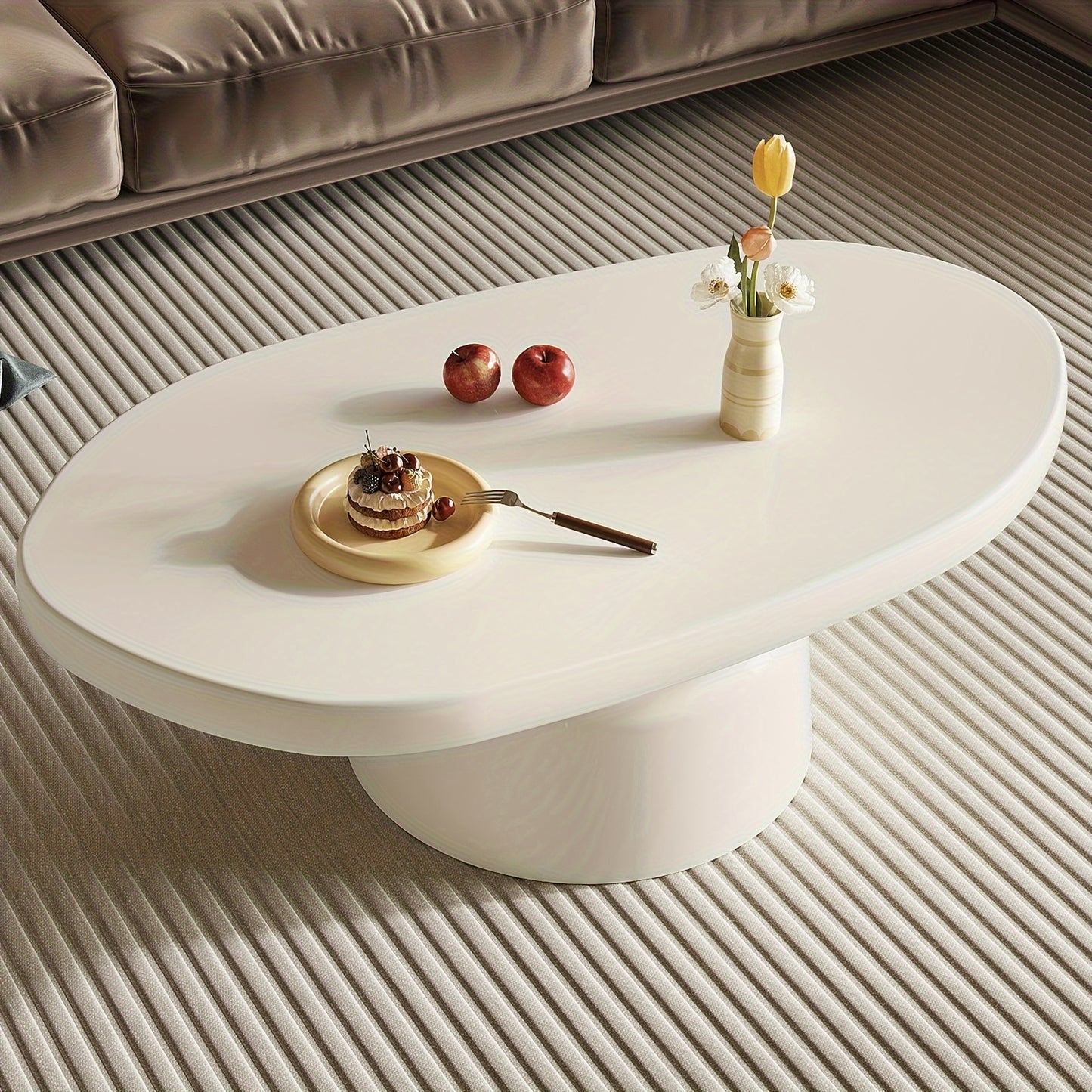 Ovale Salontafel – Moderne Tafel – Coffee Table – Woonkamermeubel – Bijzettafel – Milky White Afwerking – Ruimtebesparend Ontwerp – Duurzaam Hardhout