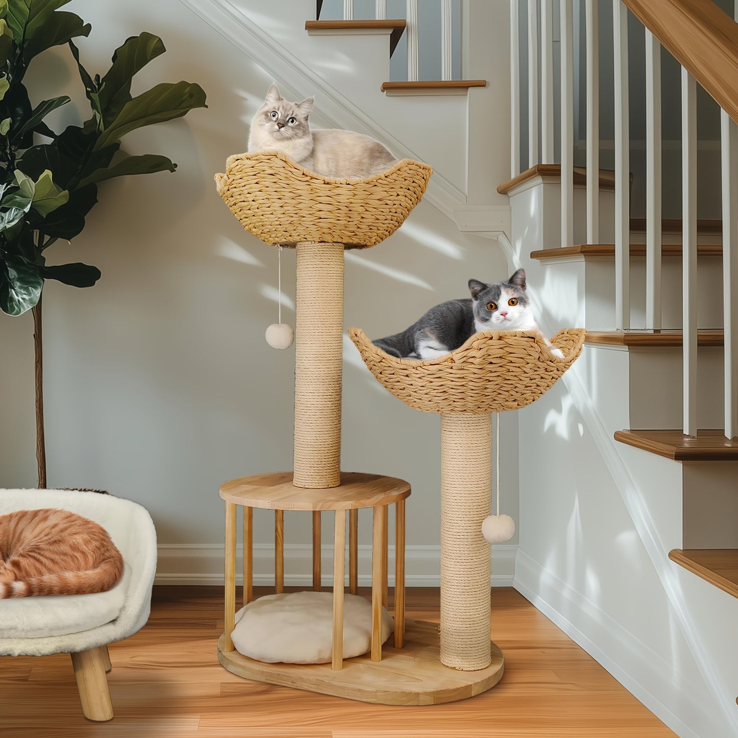 Krabpaal – Kattenboom – Krabmeubel – Kattenhuis – Krabton – 99 cm Hoog – Natuurlijk Hout en Sisal