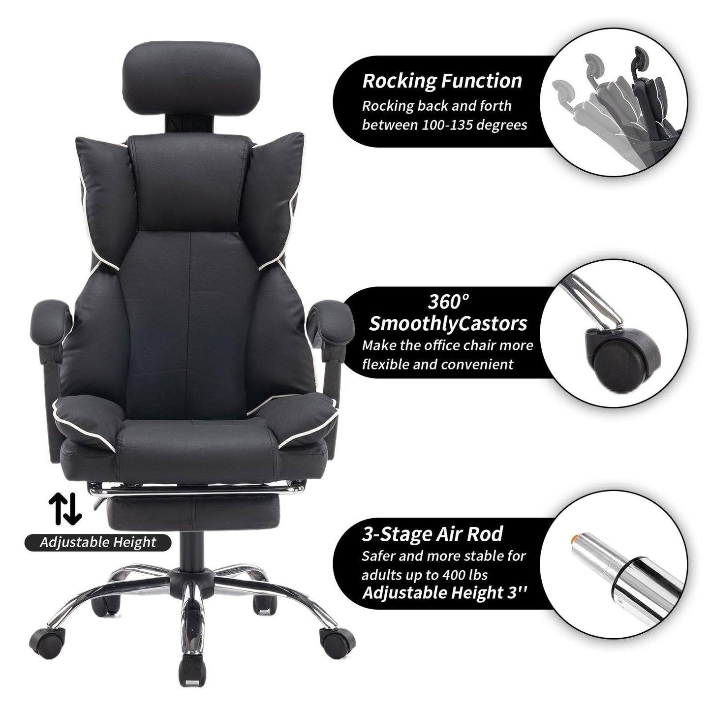 Executive Office Chair with Foot Rest High Back Office Chair Computer Gaming Chairs Black