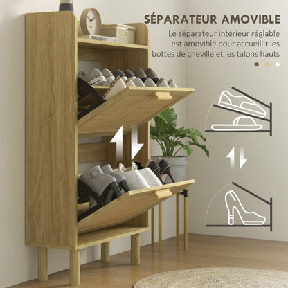 HOMCOM Shoe Rack 2-Door Cabinet 12 Pairs, Woven Rattan Effect Bohemian Design - Dimensions: 80L X 24.5W X 110H Cm Natural