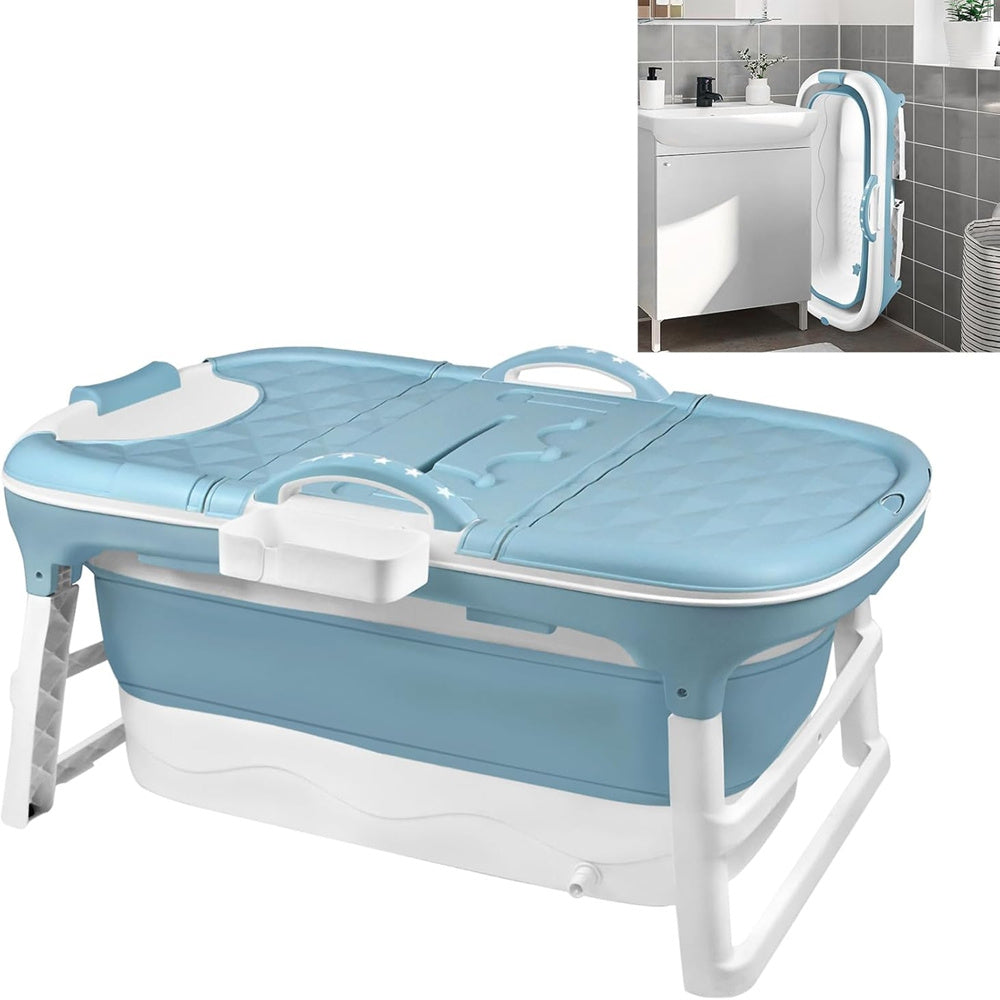 Foldable Adult Bathtub with Massage Jets & Removable Cover - Portable Spa Tub with Bath Shelf, PP/, Space-Saving Collapsible Design for Indoor/ Use, Bed/Bath - Easy Assembly (112x62x52cm) for Small Bath, Portable Bathtub, Por