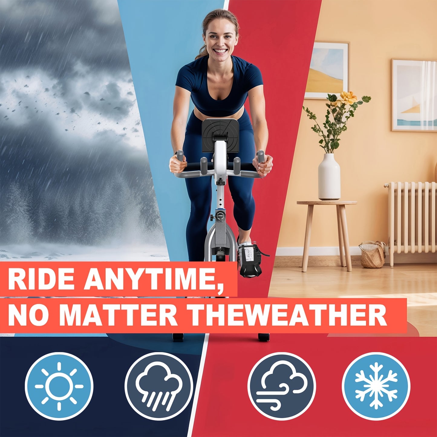 Vowvit Exercise Bike with 300 Watt Resistance Torque, 4-Way Fully Adjustable Ergometer Home Trainer Bicycle, Indoor Fitness Bikes with RPM Display, Large Tablet Holder, 150 kg Load Capacity, Without Battery
