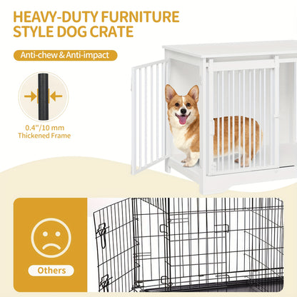 Houten Hondenbench – Hondenkooi – Hondenhok – Huisdier Bench – Hondenren – Lichtgrijs – 2 Deurs Schuifdeur – Geschikt Voor Kleine En Middelgrote Honden