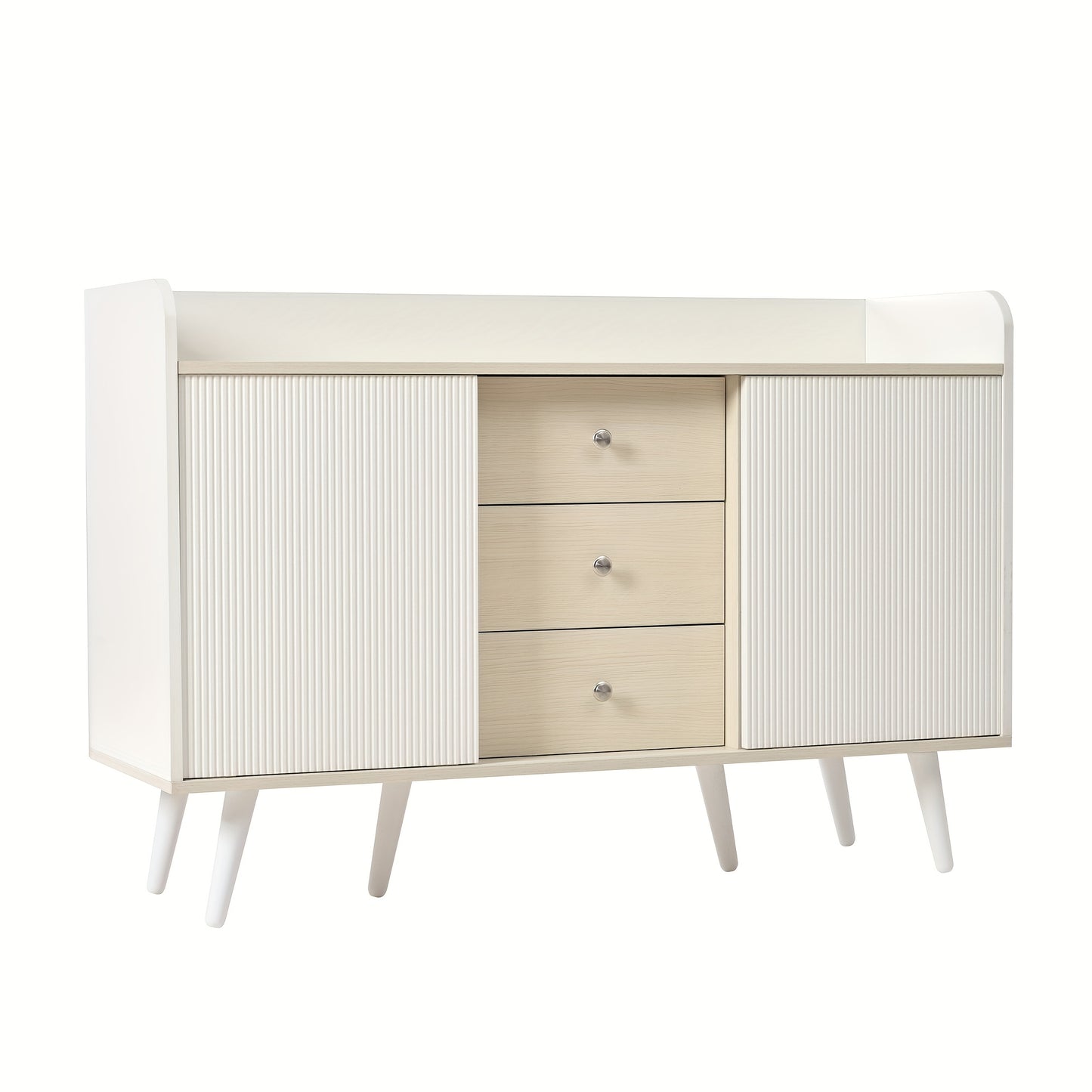 Modern Metal Sideboard Cabinet - Beige/White Storage Organizer with 3 Drawers, Minimalist Living Room & Bedroom Furniture, No Assembly Required, Easy-Clean Surface - Model L117.5cm, Slim Storage Cabinet, Spacesaving Furniture