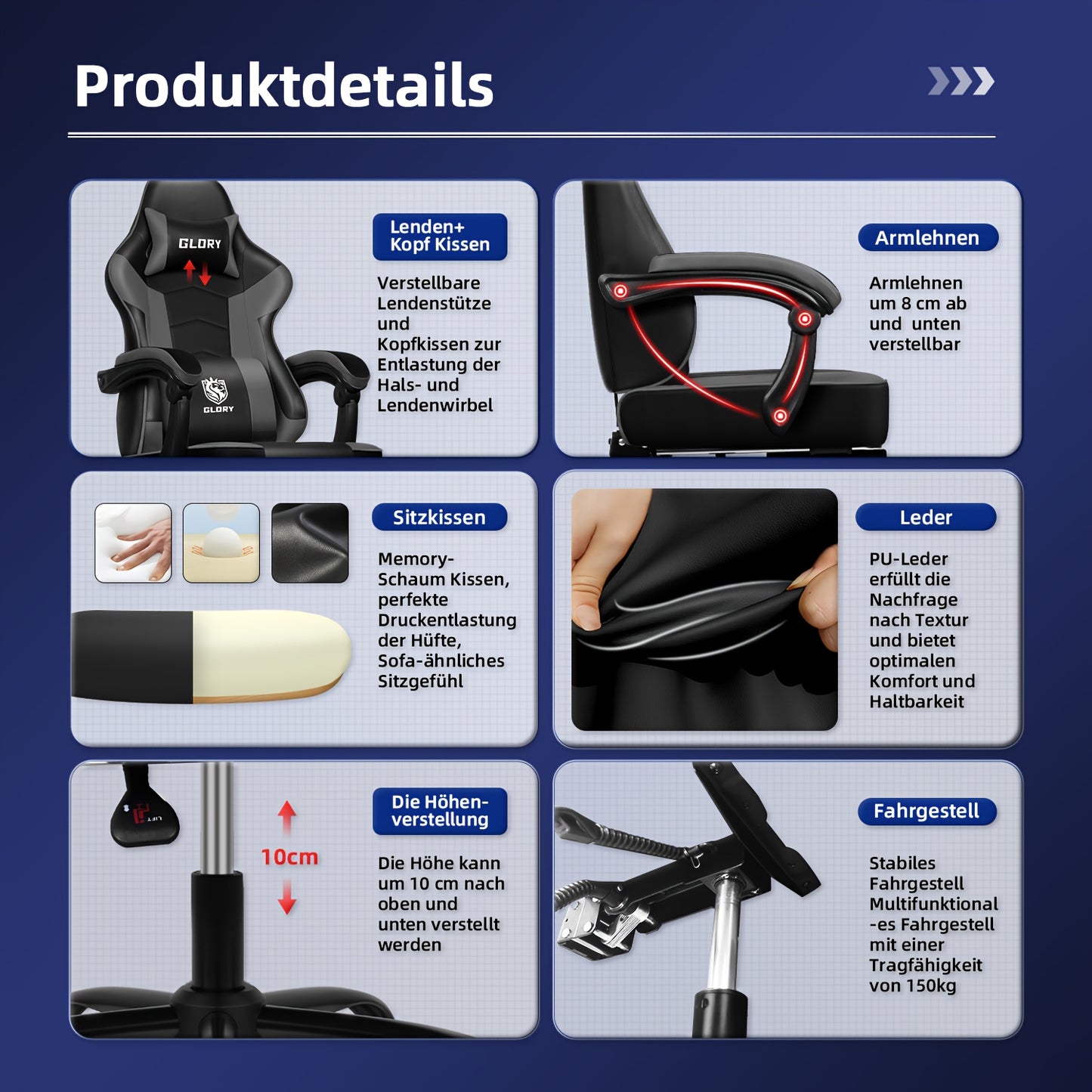 Gaming Chair with Footrest, Ergonomic Gaming Chair, Gaming Armchair with Adjustable Lumbar Cushion Equipped with An Adjustable Lumbar Support And Headrest, 360° Swivel And Designed for A Weight Of Up to 200kg.