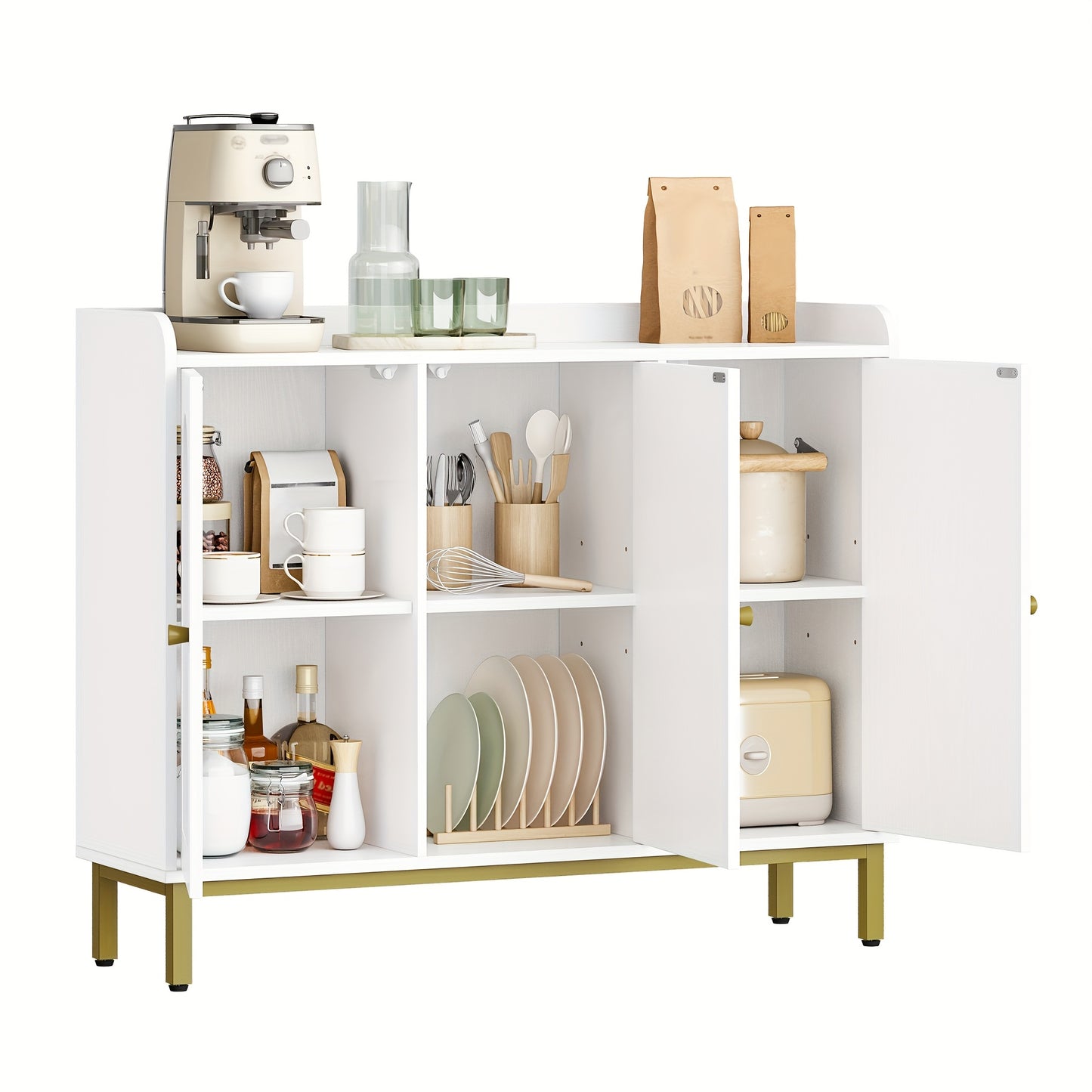 Sideboard – Opbergkast – Keukenkast – Woonkamerkast – Dressoir – 3 Deuren Met Verstelbare Planken – Compact Wit Design 30x100x80,5 cm