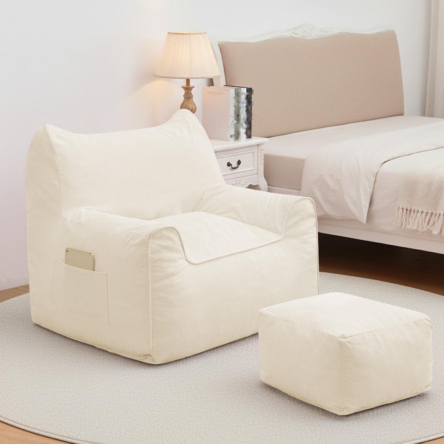Zitzak – Relaxzetel – Loungestoel – Fauteuil – Poef – Beige – Ergonomisch Ontwerp Met Memory Foam – Afneembare Wasbare Corduroy Hoes
