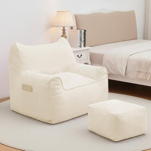 Zitzak – Relaxzetel – Loungestoel – Fauteuil – Poef – Beige – Ergonomisch Ontwerp Met Memory Foam – Afneembare Wasbare Corduroy Hoes