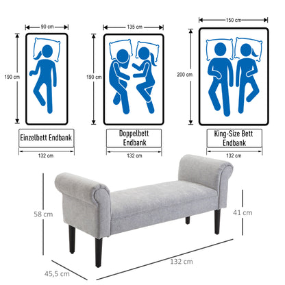 Poef – Hocker – Zitelement – Voetenbankje – Loungebank – Lichtgrijs – Gevoerd Schuim – Polyester Bekleding – 132x45,5x58 cm