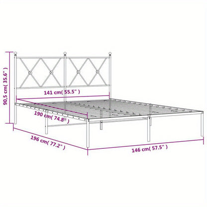 Metal Bed Frame with Headboard, 140X190 Cm