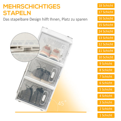 Schoenendozen – Schoenenopberger – Schoenendoos – Schoenendozen Stapelbaar – Schoenendozen Transparant – Set Van 18 – Magnetische Deuren – Ruimtebesparend Design