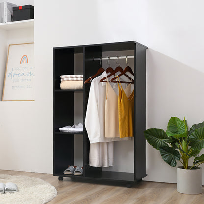 Open Kledingkast – Garderobekast – Kledingrek – Opbergkast – Mobiele Kast – Zwart – Compact 80x40x128 cm – Aluminium Roede & Wieltjes Met Rem