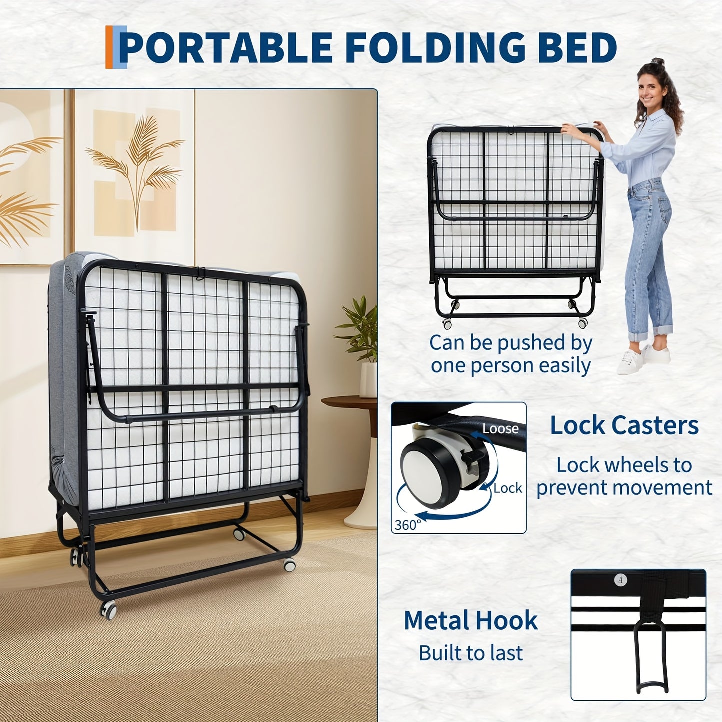 Klapbed – Opklapbed – Vouwbed – Logeerbed – Plooibed – Stevig Stalen Frame – 5 Inch Traagschuimmatras