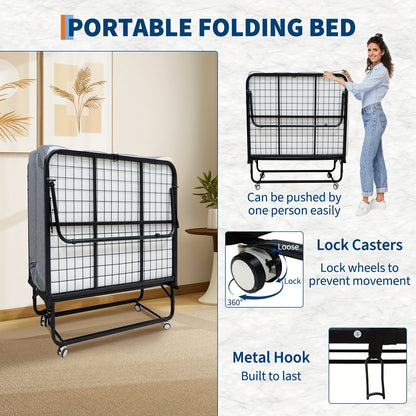 Klapbed – Opklapbed – Vouwbed – Logeerbed – Plooibed – Stevig Stalen Frame – 5 Inch Traagschuimmatras