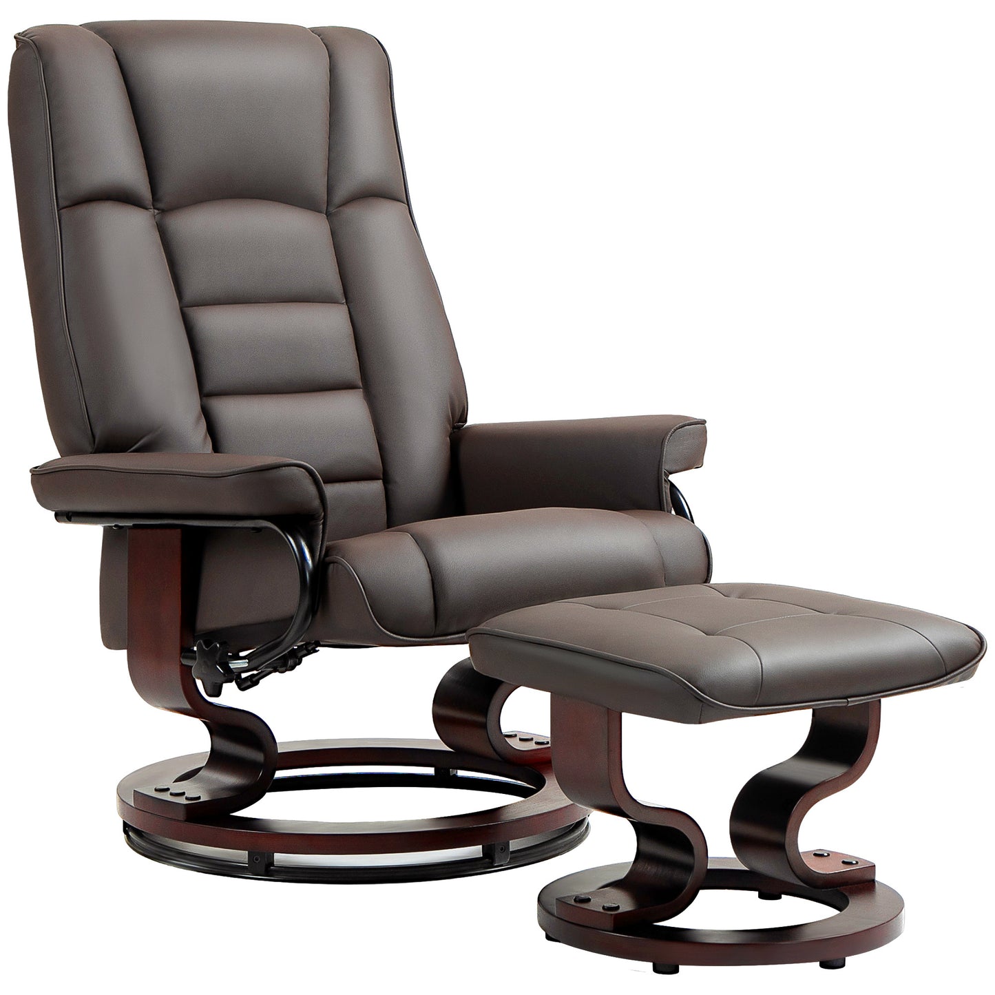 Relaxstoel – Fauteuil – Loungestoel – Draaifauteuil – Relaxfauteuil – 360° Draaibaar – Handmatig Verstelbare Rugleuning – Houten Frame – Kunstleer Bekleding – Bruin – 76x85x104 cm