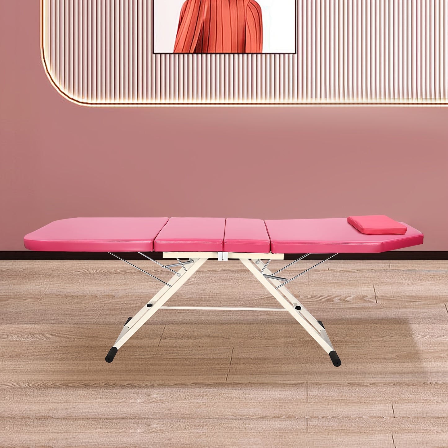 Schoonheidsstoel – Behandelstoel – Ligbed – Kappersstoel – Massagestoel – Opvouwbaar en Draagbaar – Hoogwaardig PU-Materiaal Roze