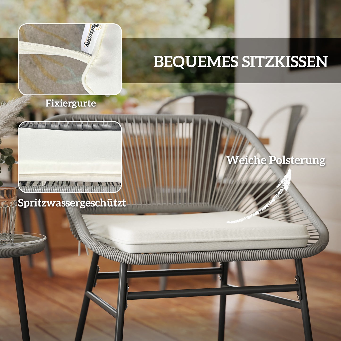 3-delige Tuinmeubelset – Buitenmeubilair – Balkonset – Bistroset – Rattan Stoelset – Donkergrijs – Weerbestendig Staal – Compact & Comfortabel