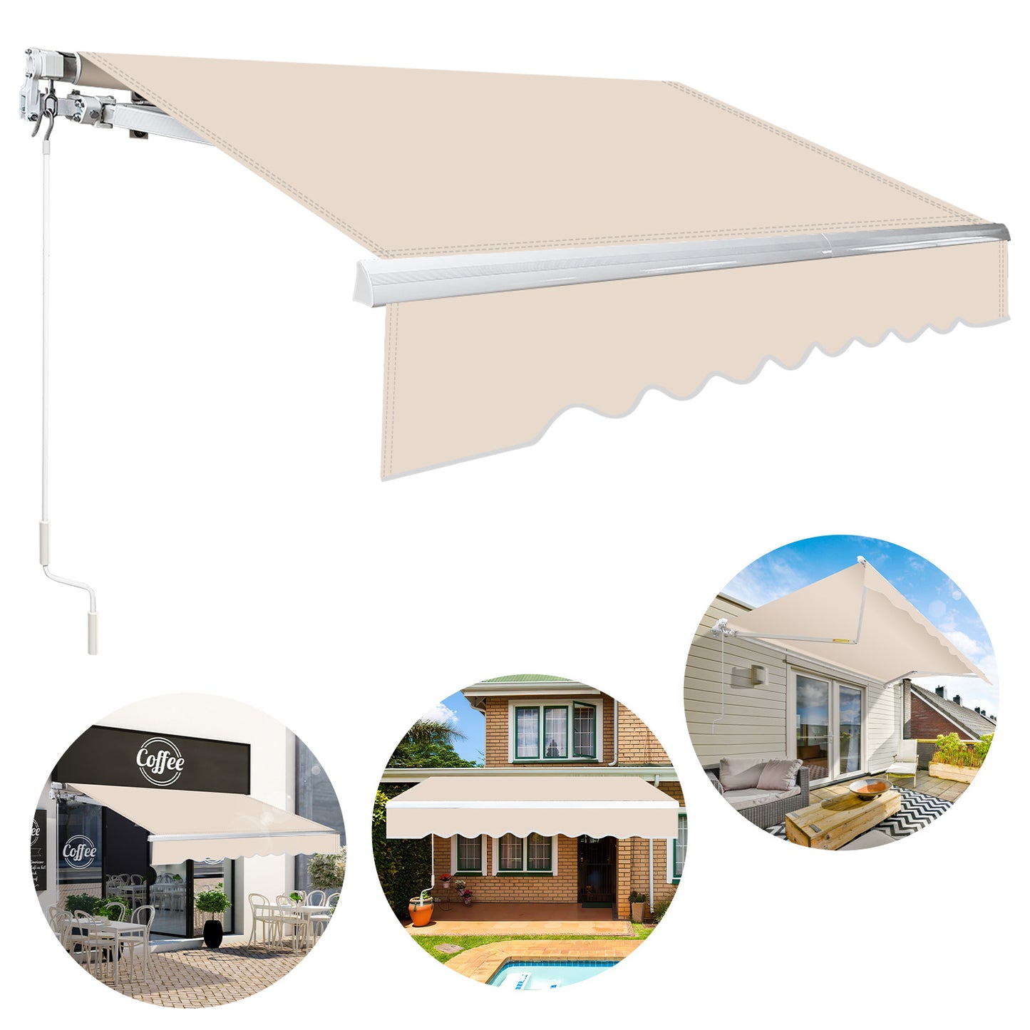 Uitvalscherm Balkonzonwering – Zonnescherm Terrasdoek – Slingerzonnescherm – Uitvalscherm Veranda – Beige Kleur – Aluminium Frame – 300x250 cm – UV-Bescherming