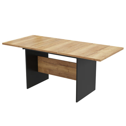 Eettafel – Keukentafel – Tafel – Uitschuiftafel – Eetkamertafel – Uitschuifbaar 140-180 cm – Voor 4-6 Personen – Natuurlijk Houtnerf Met Matzwarte Details