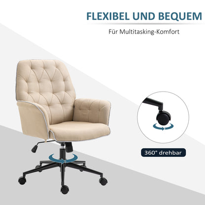 Bureaustoel – Office Chair – Kantoorstoel – Draaistoel – Bureaustoel – Verstelbare Hoogte – Kantelfunctie – Linnenstof – 360° Wieltjes – Beige – 66 x 69 x 89,5-97 cm