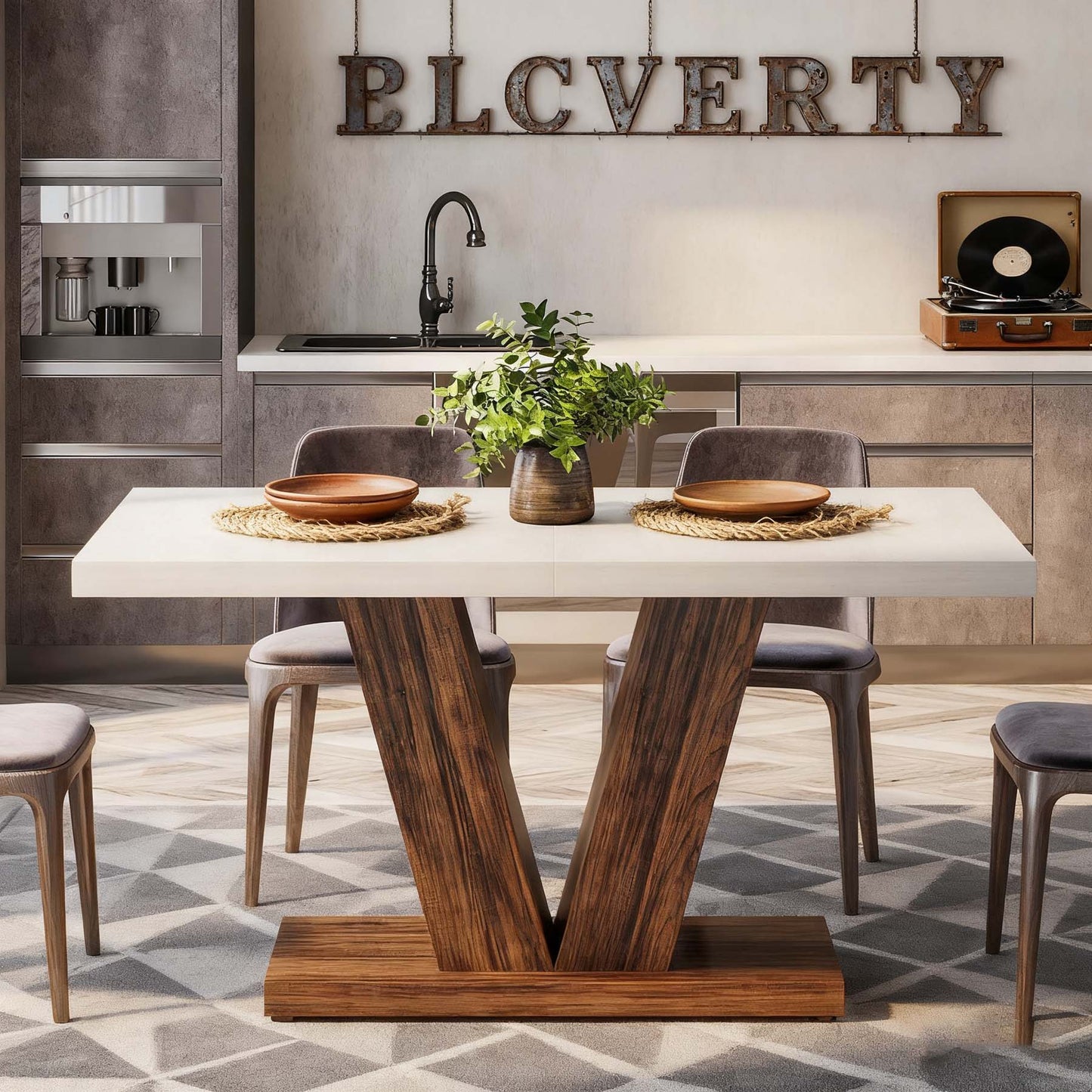 Eettafel – Tafel – Werktafel – Vergadertafel – Bureau – Wit Met Bruin Houten Frame – Compact 120 cm – Stevig En Slijtvast Hout