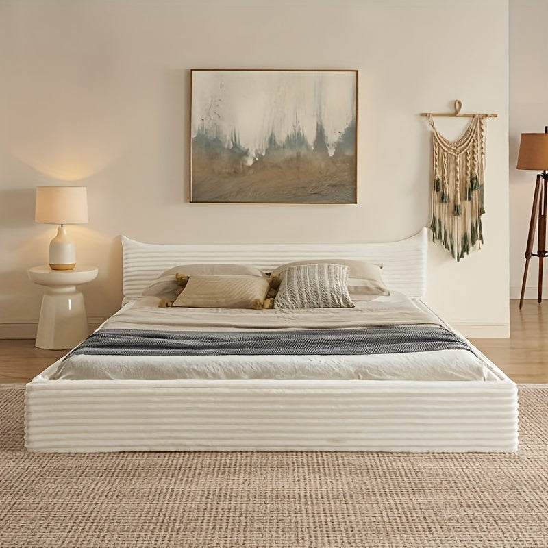 Tweepersoonsbed – Dubbelbed – Bedframe – Slaapbank – Logeerbed – Donkergrijs – Chenille Hoofdbord – Stevig Houten Frame