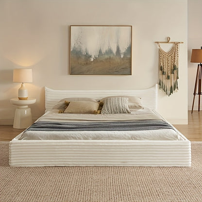 Tweepersoonsbed – Dubbelbed – Bedframe – Slaapbank – Logeerbed – Donkergrijs – Chenille Hoofdbord – Stevig Houten Frame
