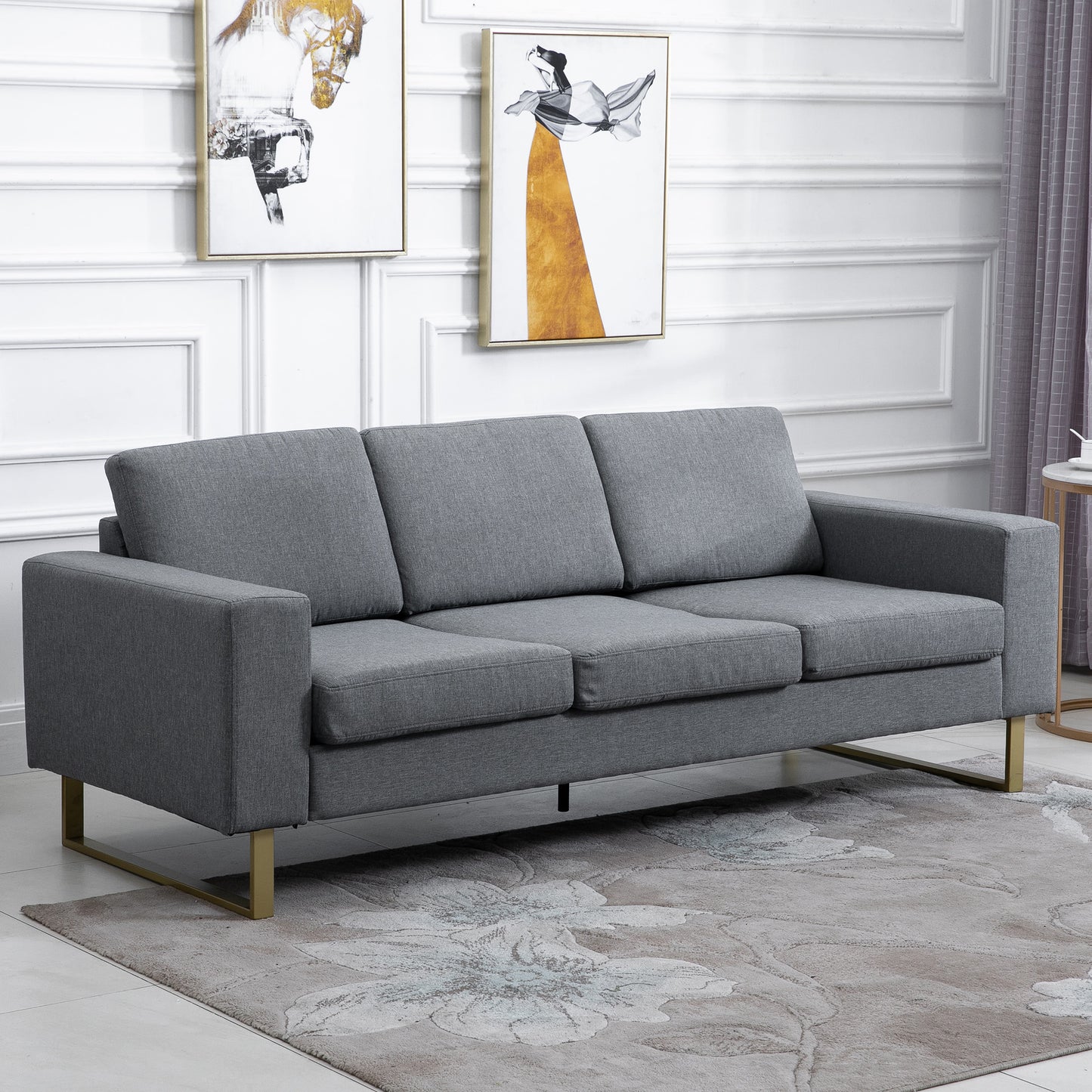 3-zitsbank – sofa – zitbank – loveseat – tweezitsbank – donkergrijs – linnen-look stof – royaal formaat 200 x 82 x 78 cm