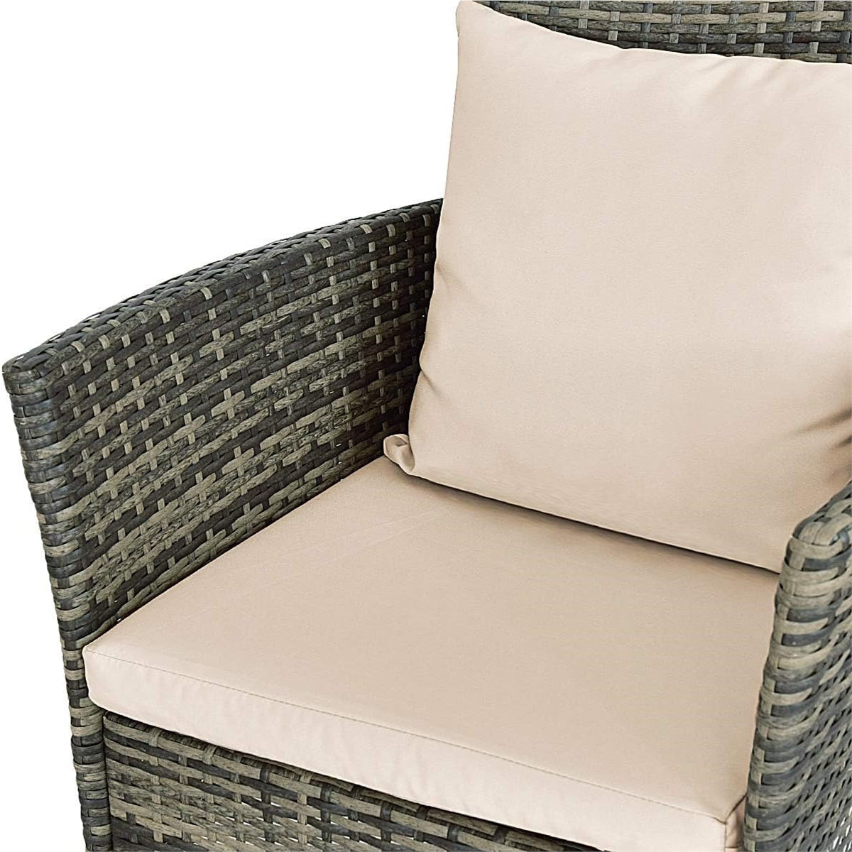 Tuinmeubelset – Tuinset – Loungeset – Balkonset – Zitgroep – Poly Rattan – Inclusief Kussens – Glasplaat Tafel – Grijs – Compact Design