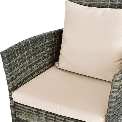 Tuinmeubelset – Tuinset – Loungeset – Balkonset – Zitgroep – Poly Rattan – Inclusief Kussens – Glasplaat Tafel – Grijs – Compact Design