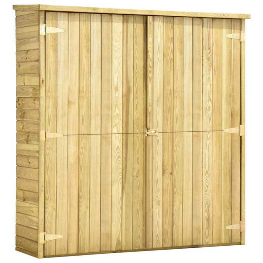 Tuinschuur – Tuinberging – Gereedschapsschuur – Berging – Opslagschuur – Bruin – Geïmpregneerd Dennenhout – Weerbestendig Groen Gegalvaniseerd Staal – 163x50x171 cm – Verplaatsbaar & Tijdelijk