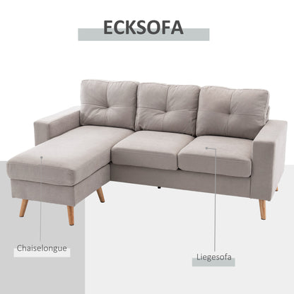 Hoekbank – Loungebank – Sofa – Hoeksalon – 3-Zitsbank – Linnen Look Stof – Chaise Longue – Stevig Houten Frame – 193x136x85 cm
