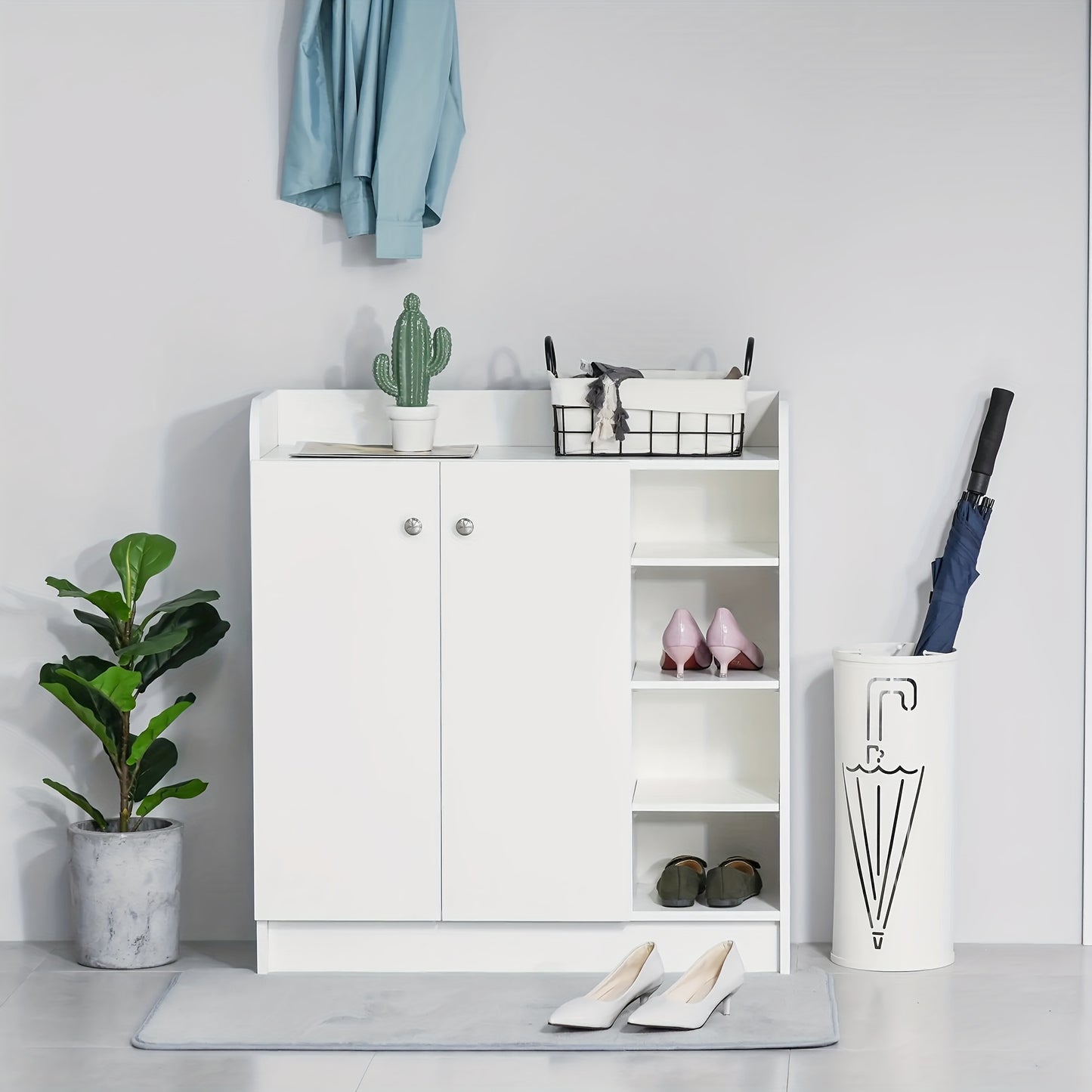Schoenenkast – Schoenenrek – Schoenenopberger – Schoenenkastje – Schoenenbankje – Wit – Compact & Ruimtebesparend – 2 Deuren 4 Vakken 83x30x90 cm