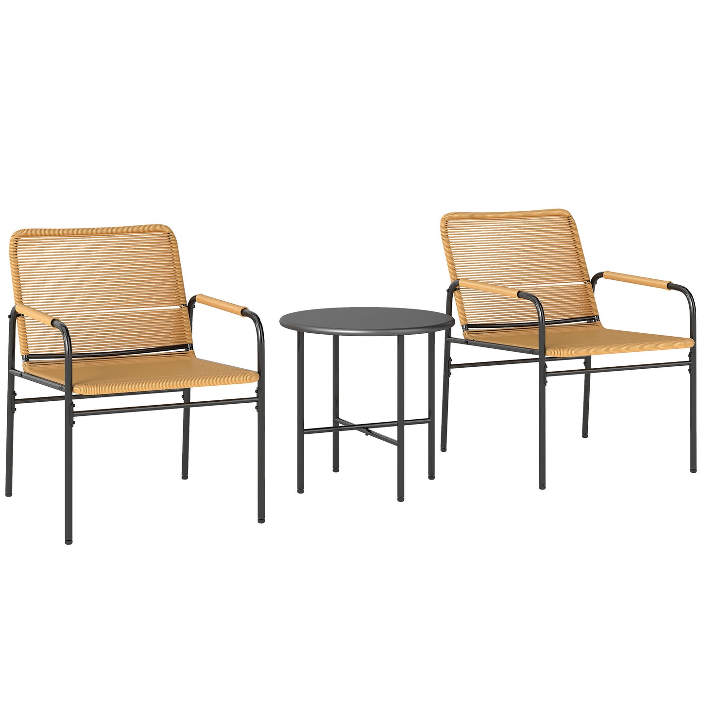 3-delige Rattan Bistro Set – Tuinmeubilair – Balkonset – Terras Set – Buitenmeubels – Geel – Weerbestendig PE Rattan – Roestvrij Stalen Frame