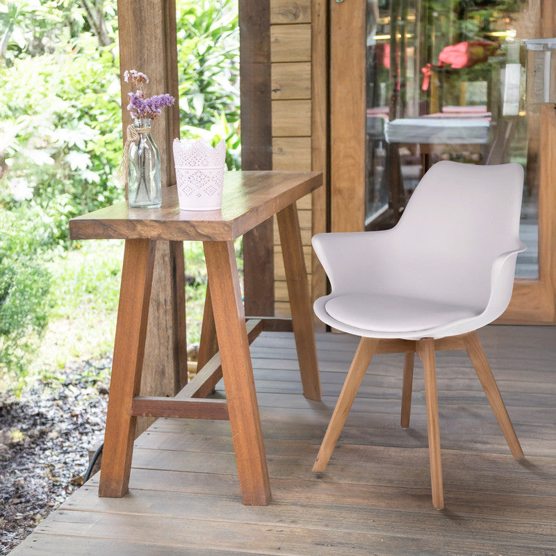 Witte Stoel – Eetkamerstoel – Kuipstoel – Fauteuil – Designstoel – Beukenhouten Poten – Ecologisch Leren Zitkussen