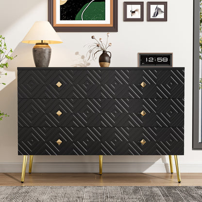 Ladekast – Ladenkast – Commode – Opbergkast – Dressoir – Zes Lades – Modern Ontwerp – 120x40x80 cm – Zwart Met Gouden Accenten – Metalen Poten – Stevig & Duurzaam