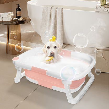 Hondenzwembad – Hondenbad – Dierenbad – Hondenwasbak – Opzetbad – Opvouwbaar Design – Anti-Slip Bodem – 63x43x20 cm Roze – Met Stopkraan