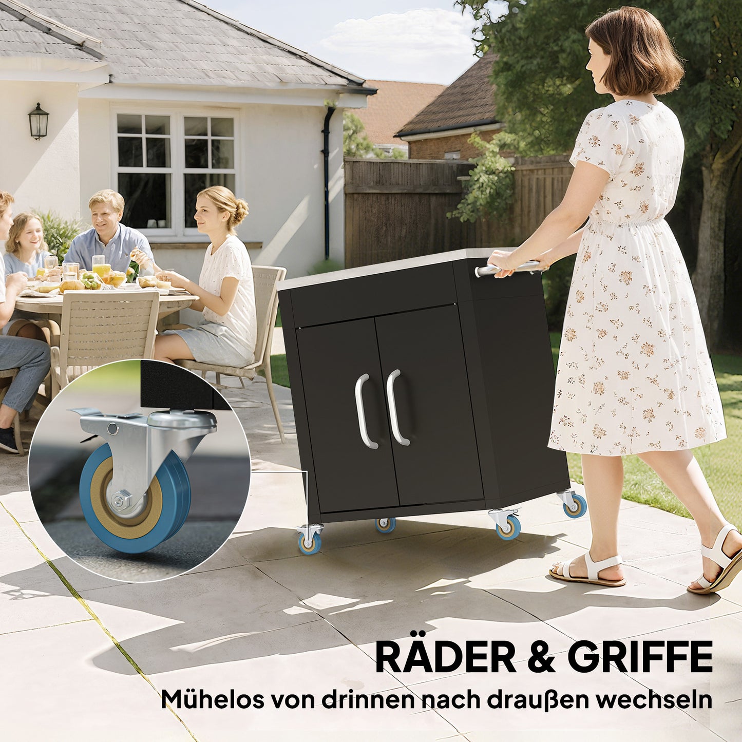 Keukentrolley – Serveerwagen – Keukenwagen – Opbergkast – Rolwagen – Zwart – RVS Handgrepen – Compact 86x50x86,5 cm