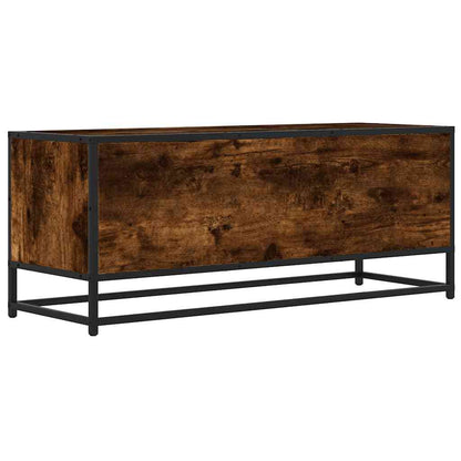 TV Cabinet Smoked Oak 100x34.5x40 cm Engineered Wood and Metal TV Stand Entertainment Center with Storage, Media Television Table for Living Room Bedroom