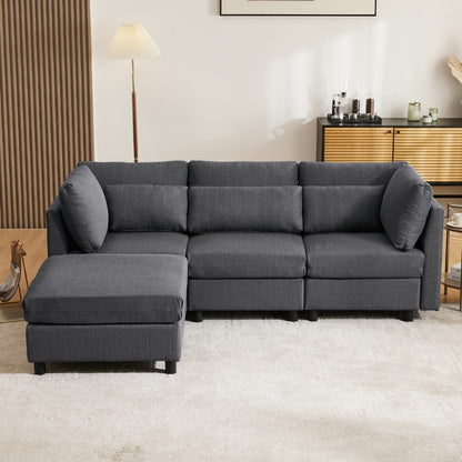 Moderne Hoekbank 3 Zits – L Vormige Bank – Sectionele Sofa – Woonkamer Meubel – Sofa Met Ottoman – Gestoffeerd – Stevig Metalen Frame – Comfortabel Design