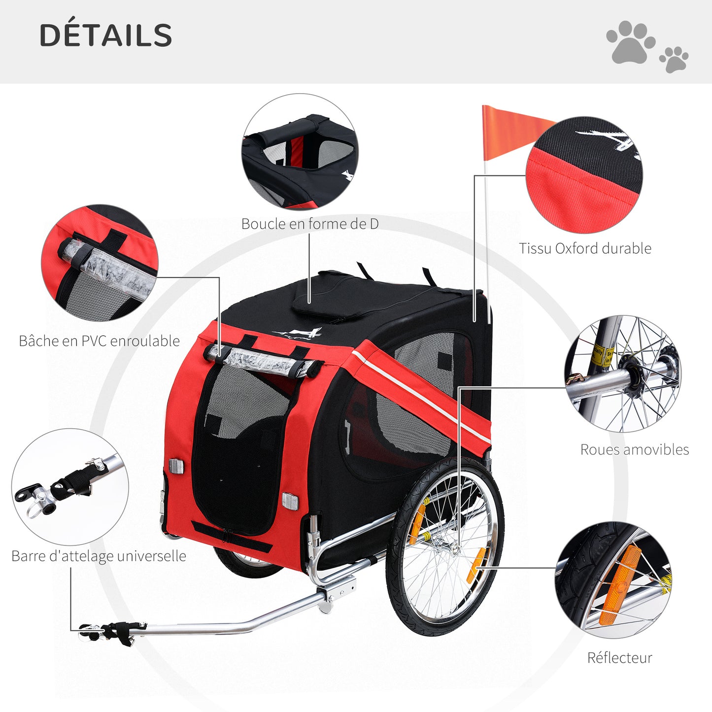 Fietskar Hond – Hondenfietsaanhanger – Fietstrailer Hond – Hondenkar – Draagbare Hondentrailer – Veilig En Ruim – Waterdicht Stalen Frame – Max 30 kg – Inclusief Reflectoren En Rode Vlag – Zwart