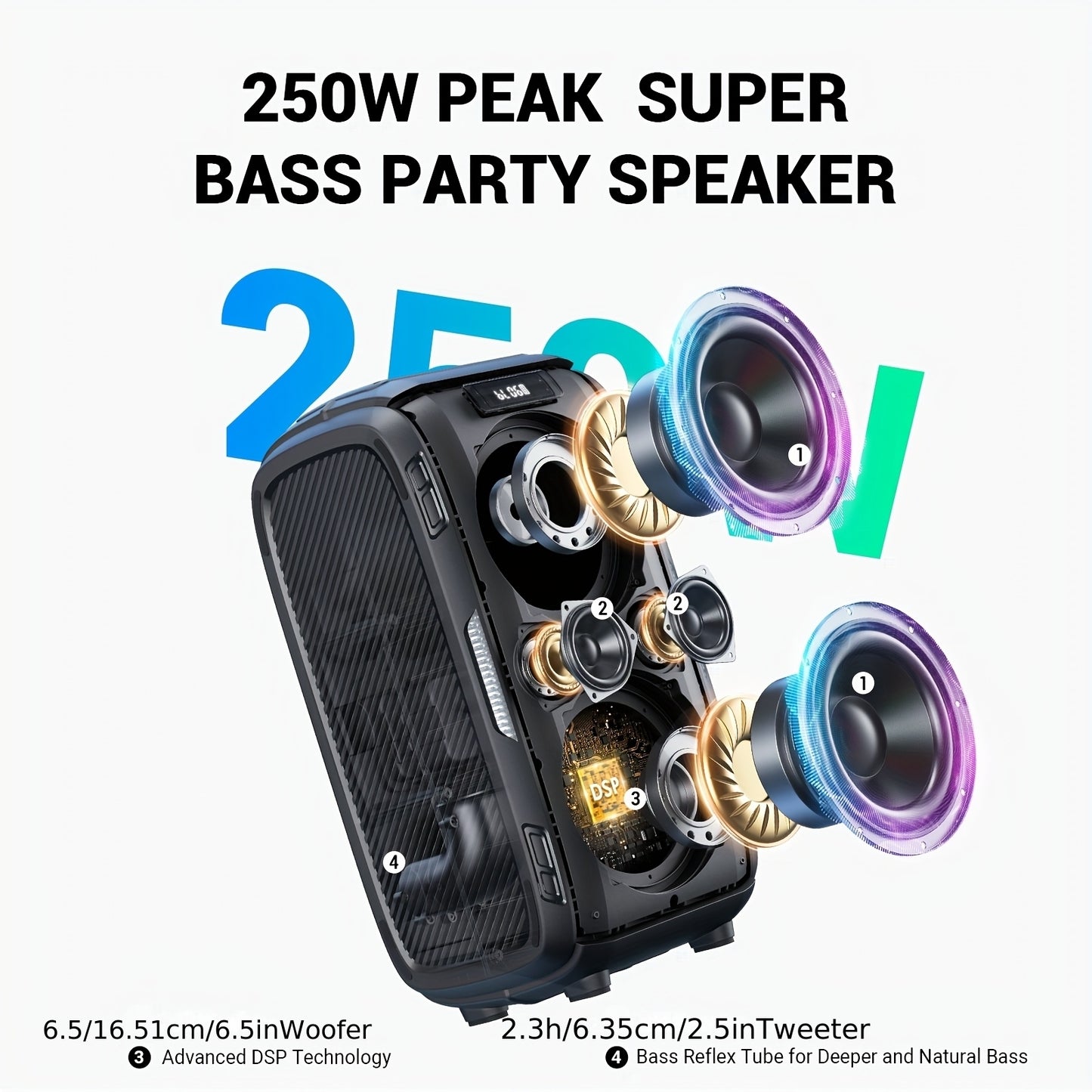 Draagbare Speaker – Bluetooth Speaker – Boombox – Muziekbox – Wireless Speaker – 200W Piekvermogen – 120dB Geluidsdrukniveau